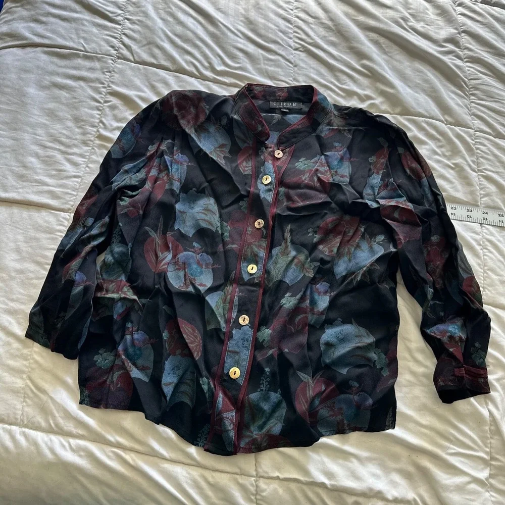 Citron Blouse Santa Monica Silk sz.L fans black button down comfort‎